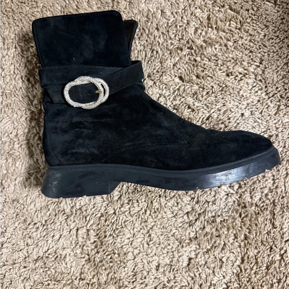 NEW STUART WEITZMAN 32MM Crystal Buckle Suede Ankle Boots